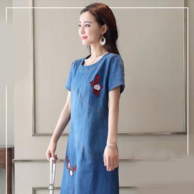 ĐẦM JEAN SUÔNG CỔ TRÒN THÊU HOA - NJ967